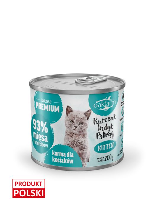 Oakfarm kitten karma mokra dla kociąt kurczak, indyk i pstrąg 200g