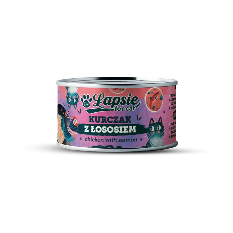 Łapsie for cat – filet z kurczaka z łososiem w bulionie 80g
