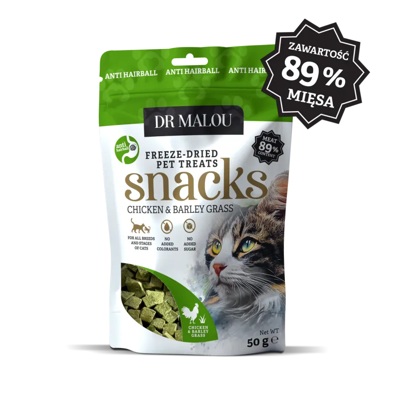 Dr Malou mięsne kostki liofilizowana pierś z kurczaka z trawą jęczmienną