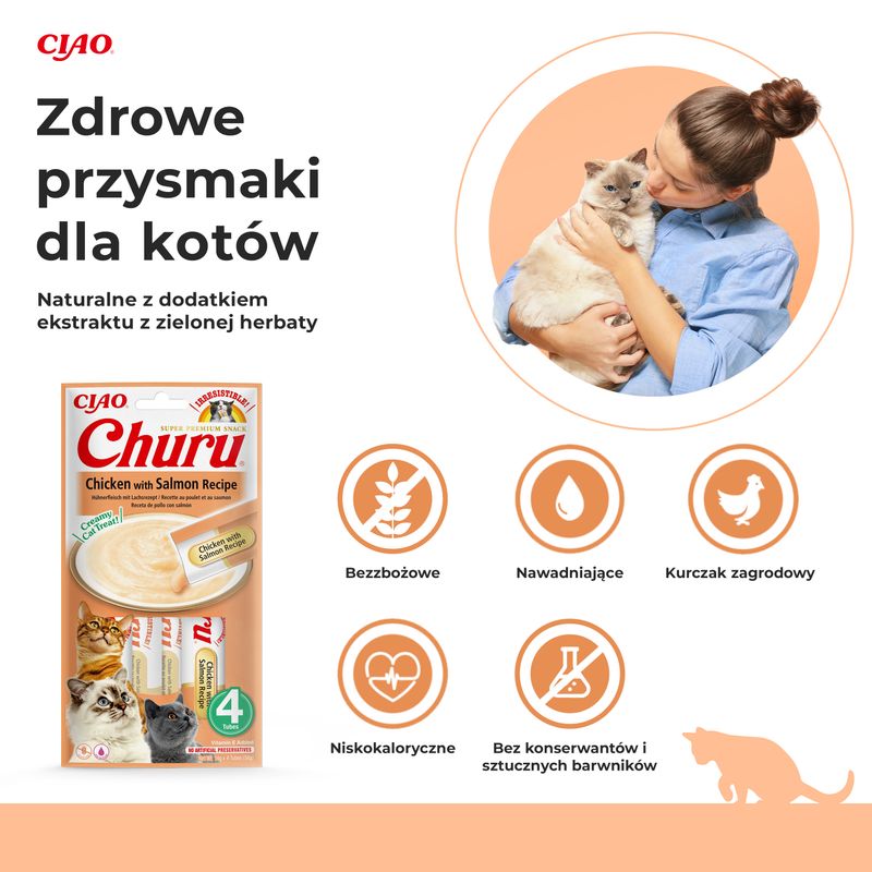 Inaba Churu kremowy przysmak dla kota o smaku kurczaka z łososiem