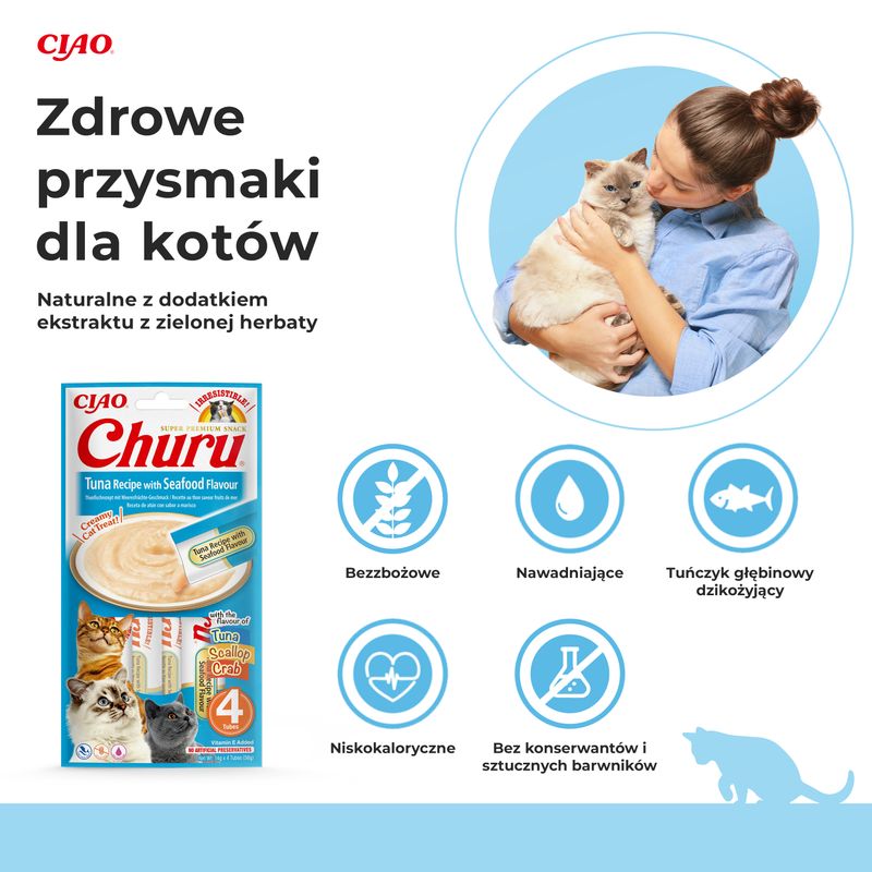 Inaba Churu kremowy przysmak dla kota o smaku tuńczyka z owocami morza