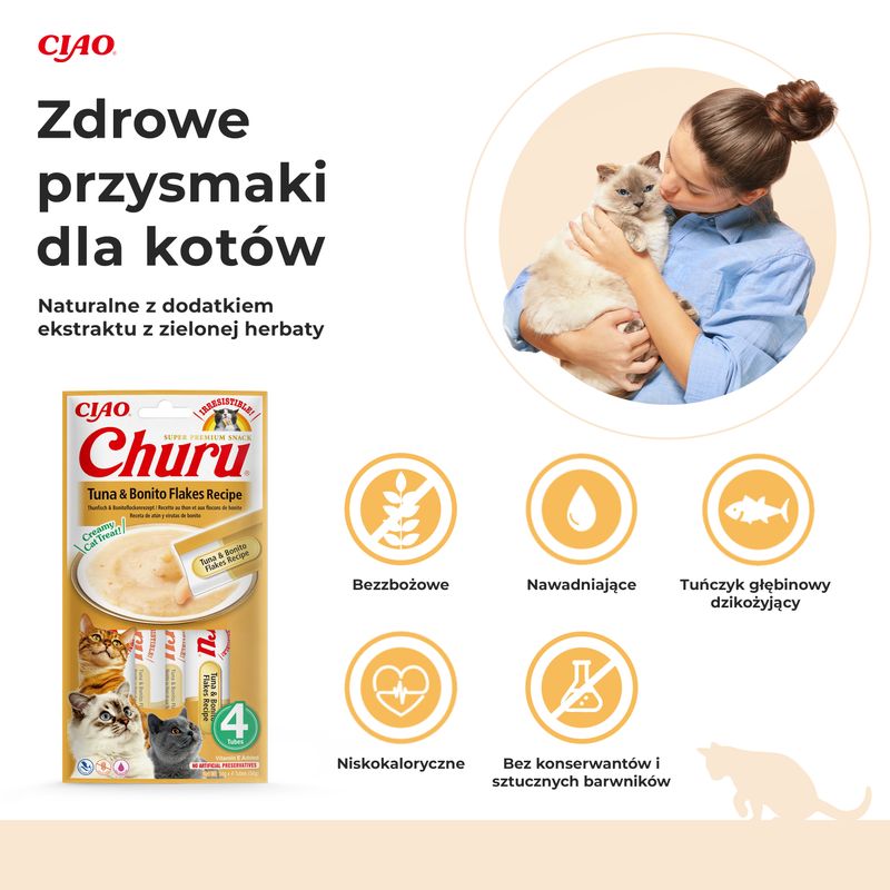 Inaba Churu kremowy przysmak dla kota o smaku tuńczyka z płatkami bonito