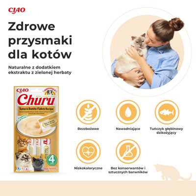 Inaba Churu kremowy przysmak dla kota o smaku tuńczyka z płatkami bonito