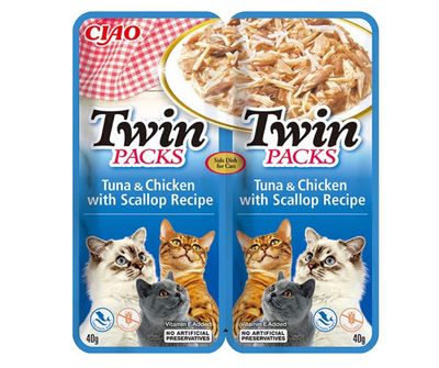 Inaba Cat Twin Packs kurczak i tuńczyk w bulionie z przegrzebków