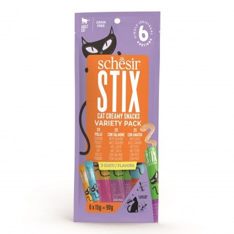Schesir STIX smakołyki w kremie mix 6x15g kurczak/kaczka/łosoś