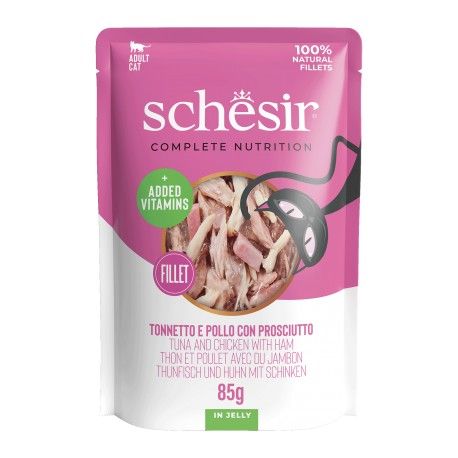 Schesir CB tuńczyk z kurczakiem i szynką galarecie 85 g