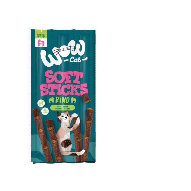 WOW Cat sticks - miękkie przysmaki z wołowiną 6x5g.