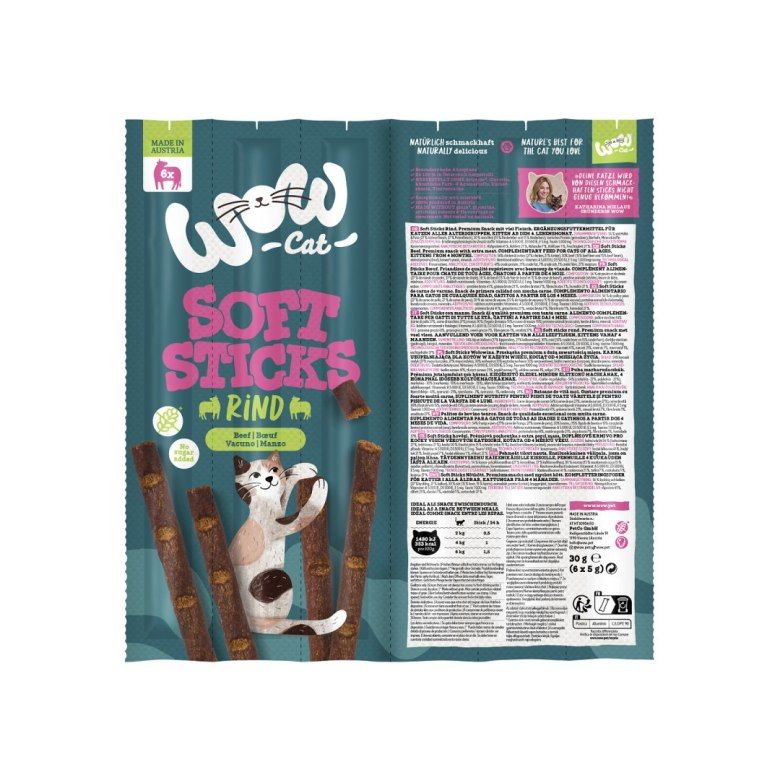 WOW Cat sticks - miękkie przysmaki z wołowiną 6x5g.