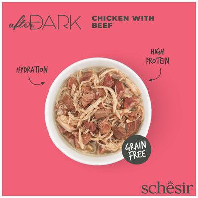 Schesir After Dark kurczak z wołowiną w bulionie, 80 g