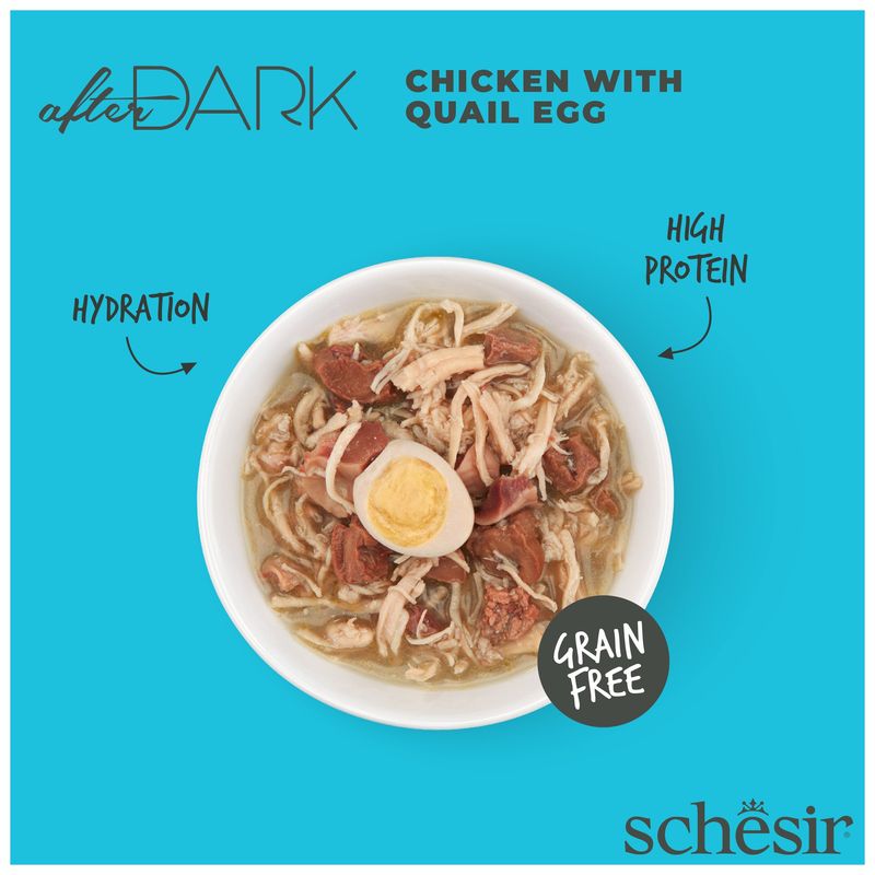 Schesir After Dark kurczak z jajkami przepiórczymi w bulionie, 80 g