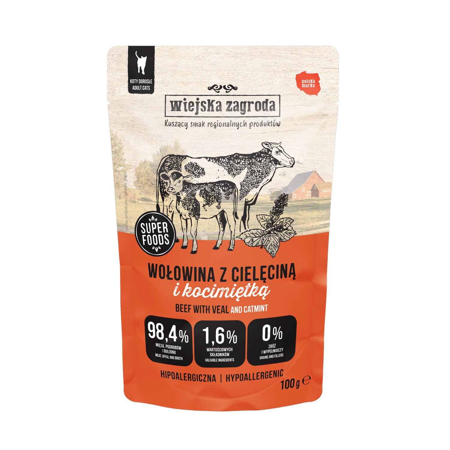 Wiejska Zagroda superfoods karma mokra dla kota wołowina z cielęciną i kocimiętką 100g