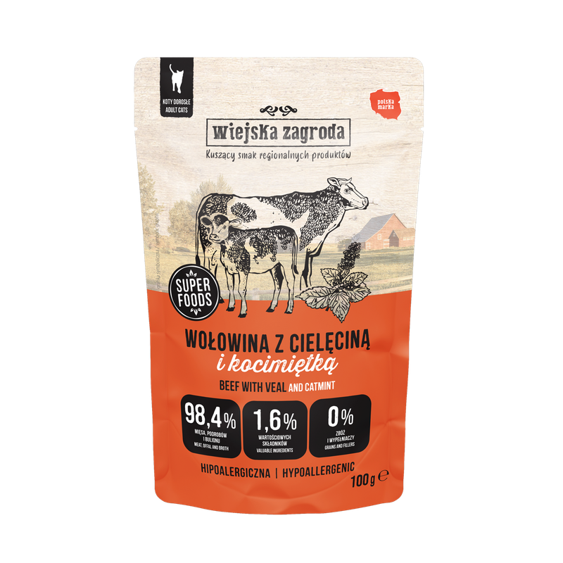 Wiejska Zagroda superfoods karma mokra dla kota wołowina z cielęciną i kocimiętką 100g