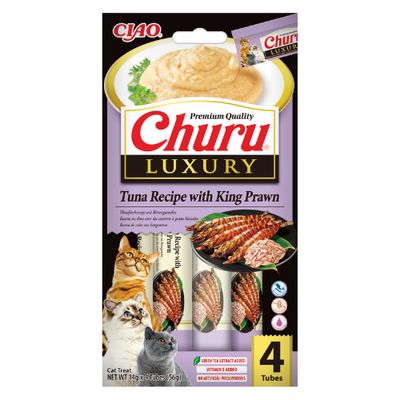 Inaba Churu Luxury kremowy przysmak dla kota o smaku tuńczyka i krewetek tygrysich 4x14g