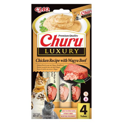 Inaba Churu Luxury kremowy przysmak dla kota o smaku kurczaka i wołowiny Wagyu 4x14g