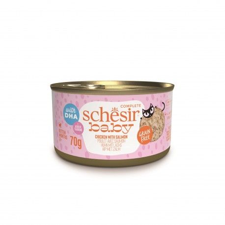 Schesir Baby 2+ karma mokra dla kociąt kurczak z łososiem w bulionie 70g