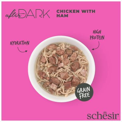 Schesir After Dark kurczak z szynką w bulionie, 80 g