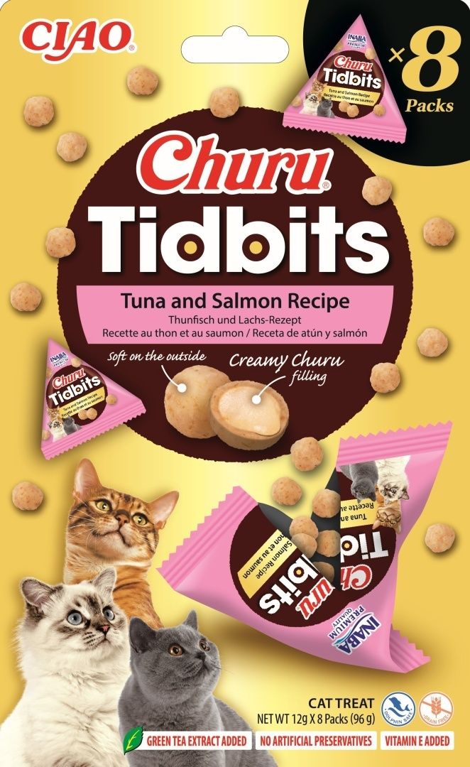 Inaba Churu TIDBITS przysmak z kremowym nadzieniem tuńczyk i łosoś 8x12g