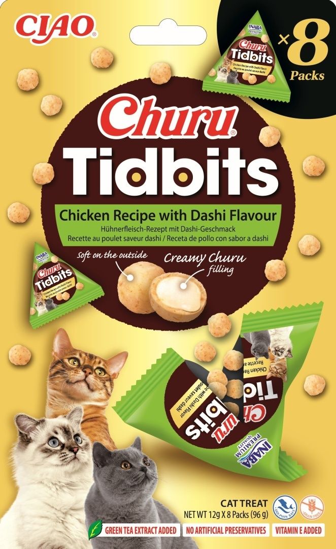 Inaba Churu TIDBITS przysmak z kremowym nadzieniem kurczak z bulionem dashi 8x12g