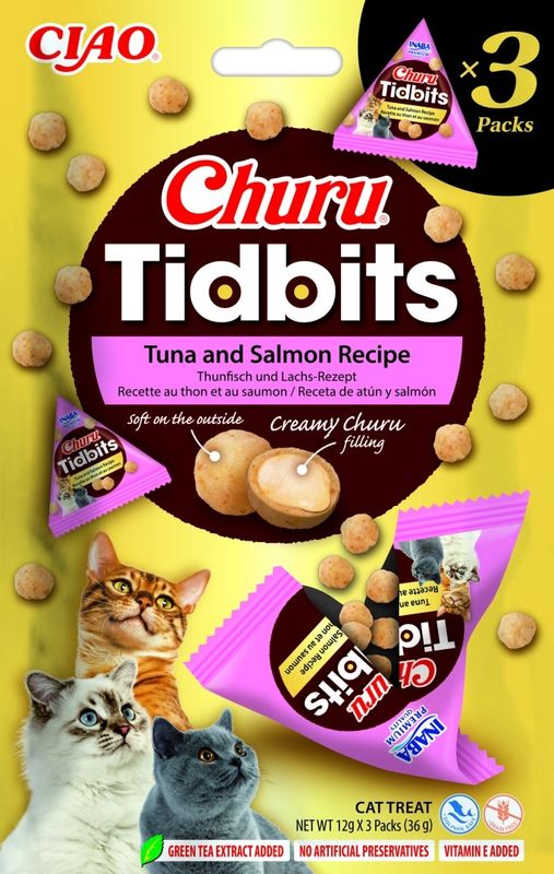Inaba Churu TIDBITS przysmak z kremowym nadzieniem tuńczyk i łosoś 3x12g Inaba Churu TIDBITS przysmak z kremowym nadzieniem tuńczyk i łosoś 3x12g