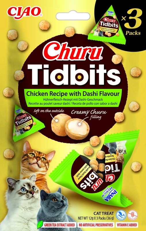 Inaba Churu TIDBITS przysmak z kremowym nadzieniem kurczak z bulionem dashi 3x12g Inaba Churu TIDBITS przysmak z kremowym nadzieniem kurczak z bulionem dashi 3x12g