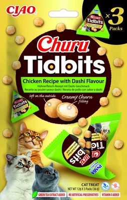 Inaba Churu TIDBITS przysmak z kremowym nadzieniem kurczak z bulionem dashi 3x12g