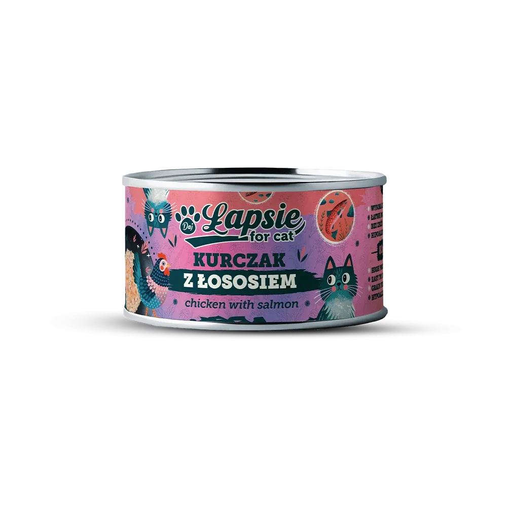 Łapsie for cat – filet z kurczaka z łososiem w bulionie 80g