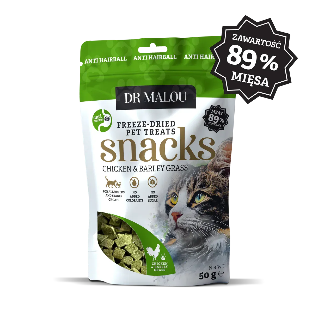 Dr Malou mięsne kostki liofilizowana pierś z kurczaka z trawą jęczmienną