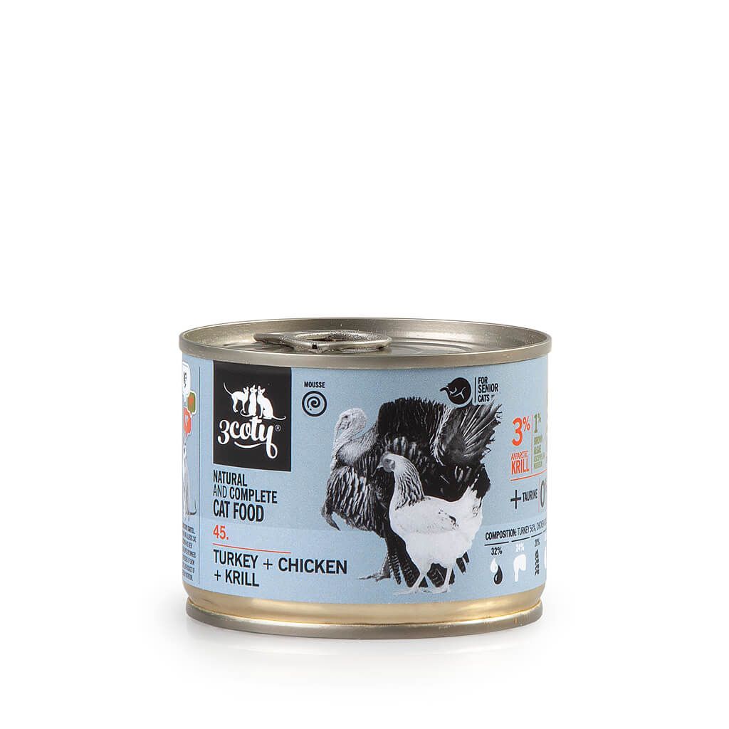 3Coty 45. karma dla seniorów mus z indyka i kurczaka z krylem 180g