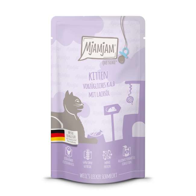 MjAMjAM Quetschie Kitten - karma mokra dla kociąt cielęcina z olejem z łososia 125g