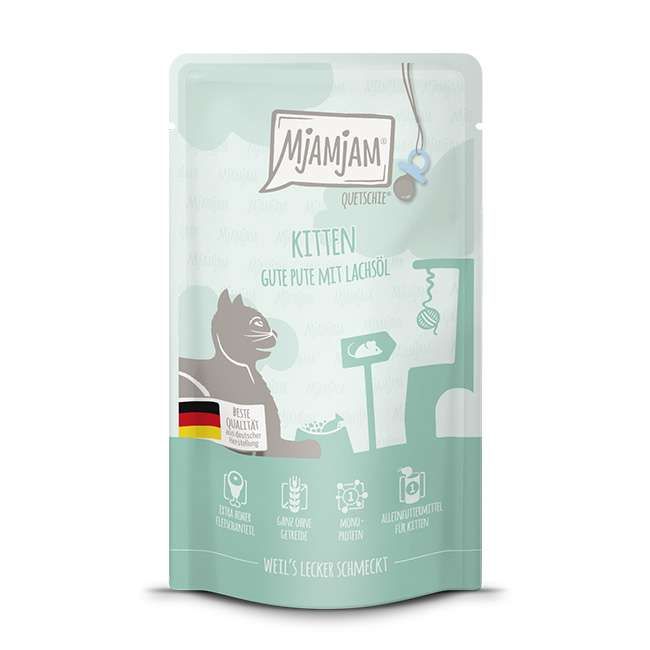 MjAMjAM Quetschie Kitten - karma mokra dla kociąt indyk z olejem z łososia 125g