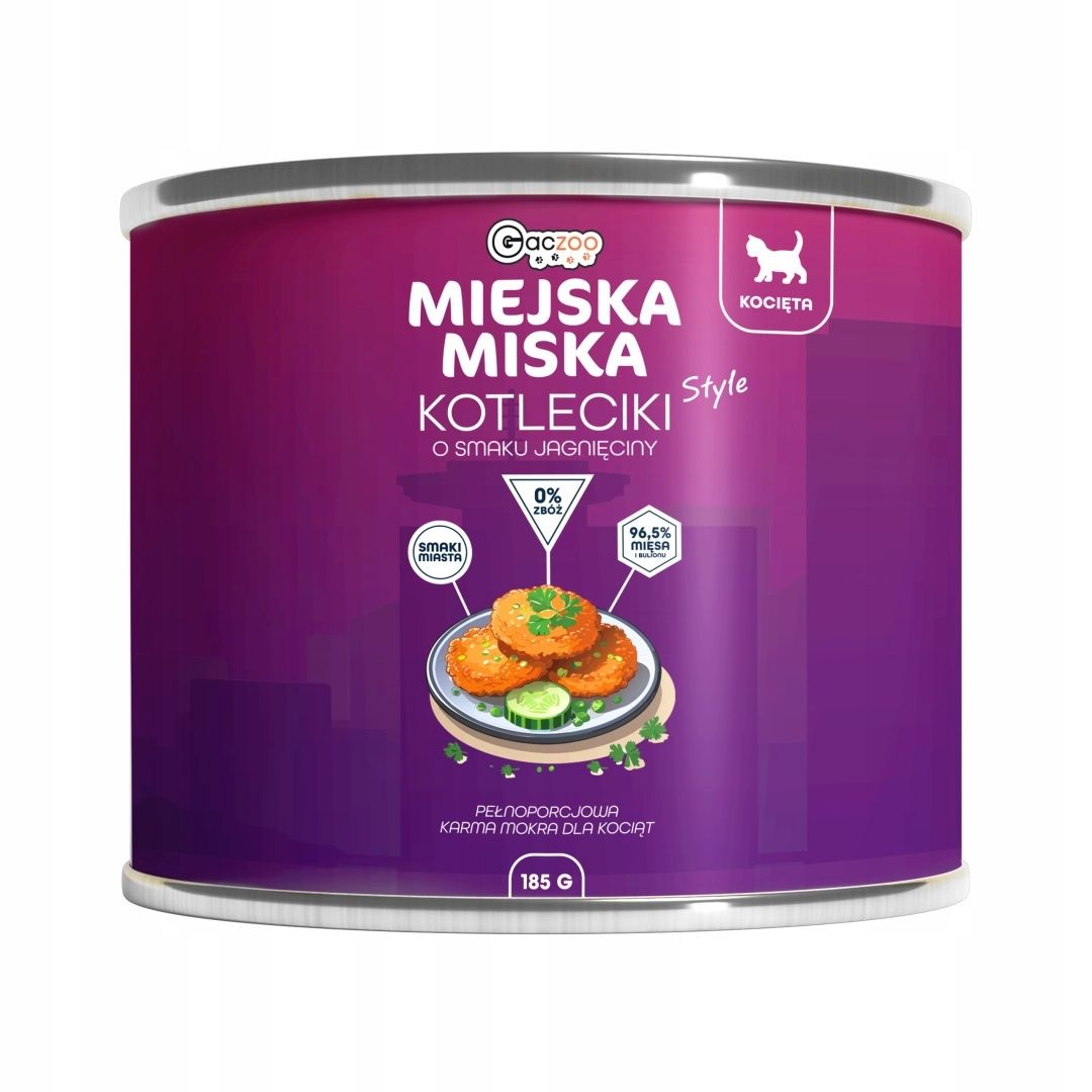 Gaczoo Miejska Miska - karma mokra dla kociąt Kotleciki z jagnięciny 185g