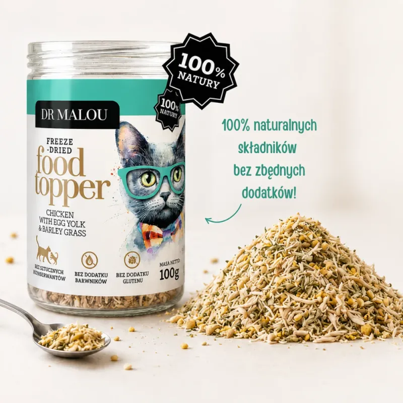Dr Malou topper kurczak z żółtkiem i trawą jęczmienną 100g