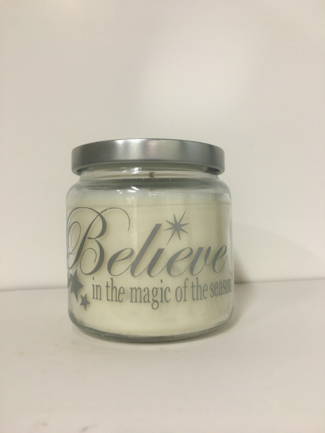 "Believe in the magic of the season" Candle