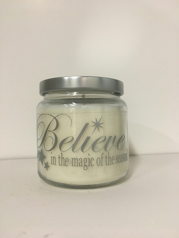 "Believe in the magic of the season" Candle