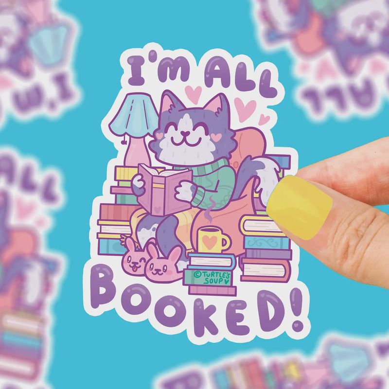I&#39;m All Booked Up Cat  (Vinyl Sticker)
