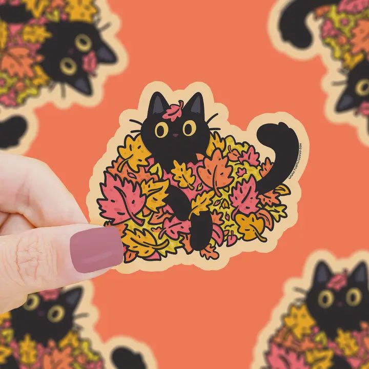 Autumn Leaves Kitty (Vinyl Sticker)