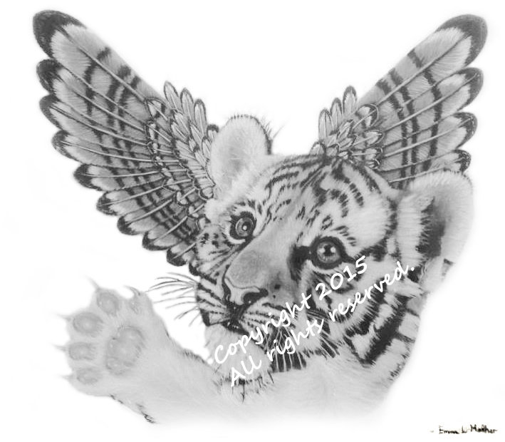 A1 Poster Mira The Tiger Cherub with Paw in Black &amp; White
