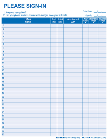 One part HIPAA Patient Sign-in Sheets. In stock. As low as $22 / pack.