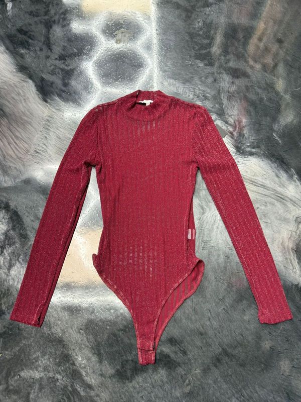 deep red long sleeve body suit 