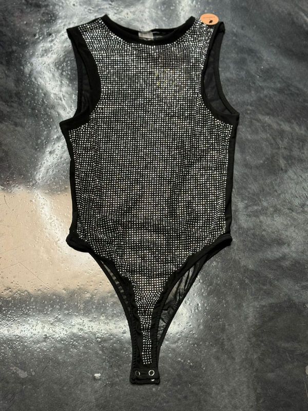 Onesie Tank Bodysuit With Rhinestones