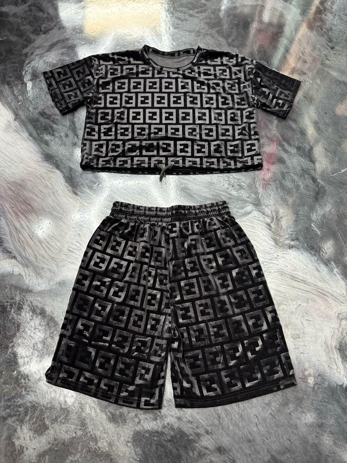 Black Velvet Shirt + Shorts Set