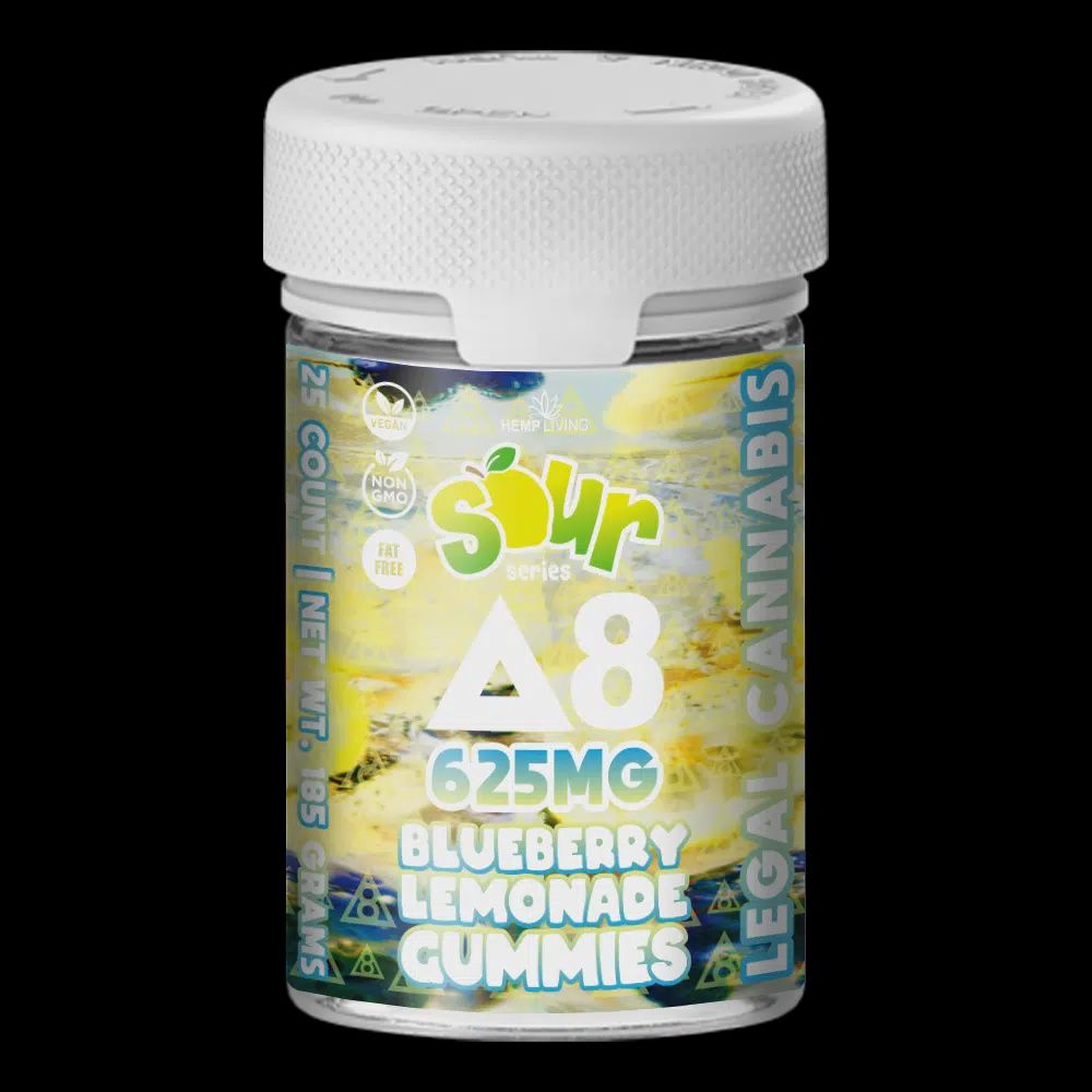 Hemp Living – Sour Series PURE Delta 8 Gummies 25ct 625mg – Blueberry Lemonade