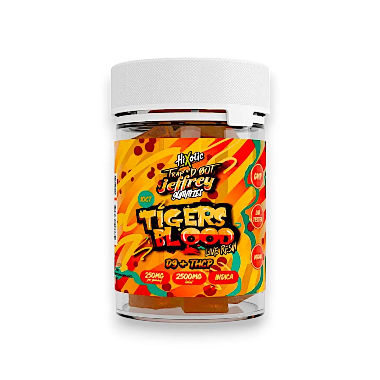 HiXotic Trap&#39;d Out Jeffrey Live Resin Gummies Tigers Blood 2500mg 10ct