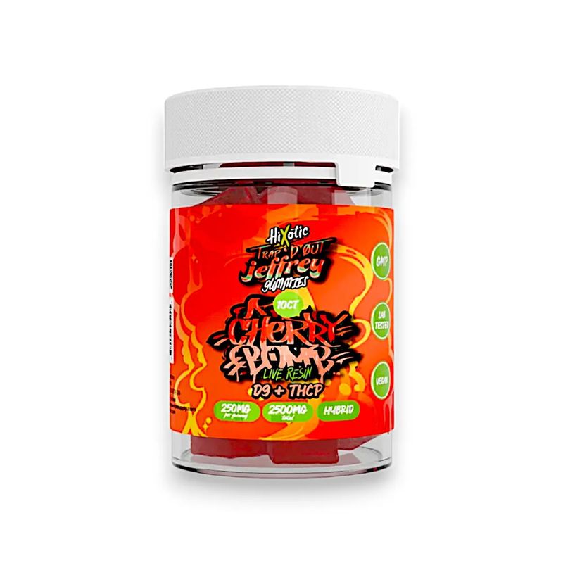 HiXotic Trap&#39;d Out Jeffrey Live Resin Gummies Cherry Bomb 2500mg 10ct
