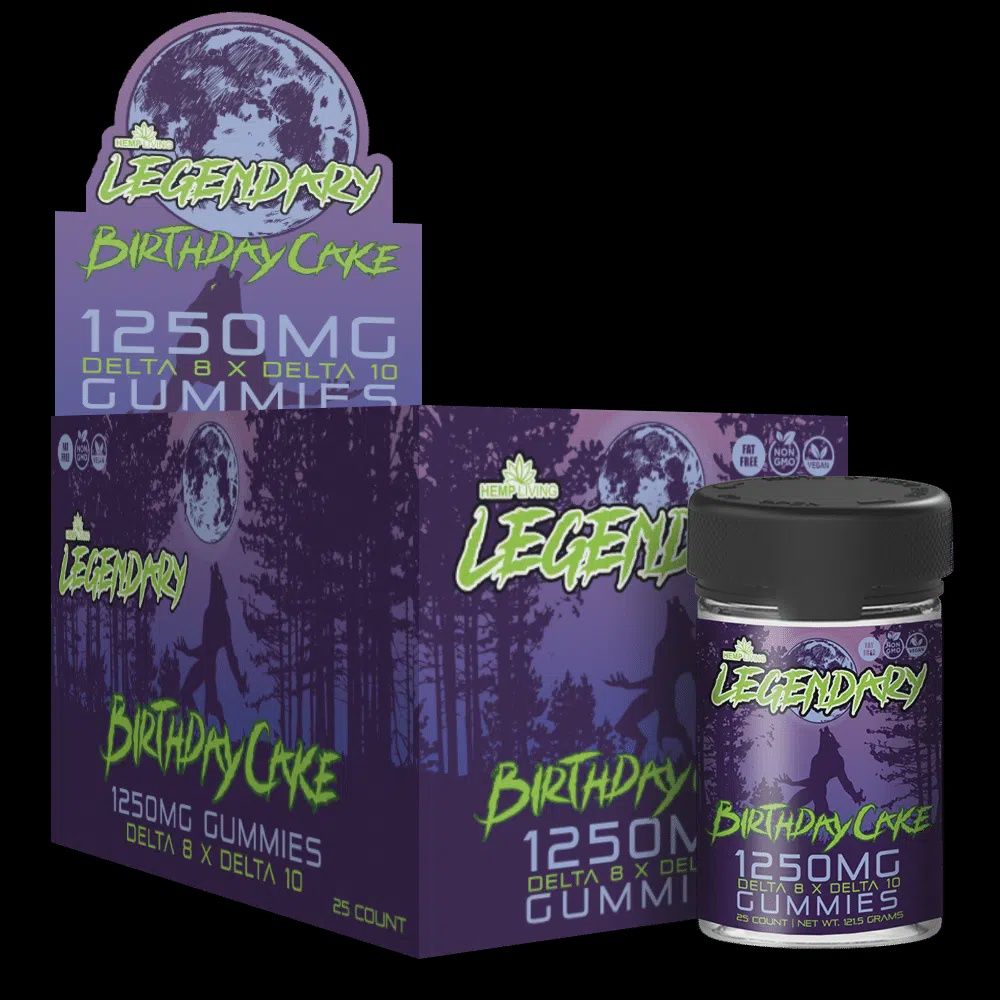 Hemp Living – Legendary Gummies – D8 x D10 –Birthday Cake