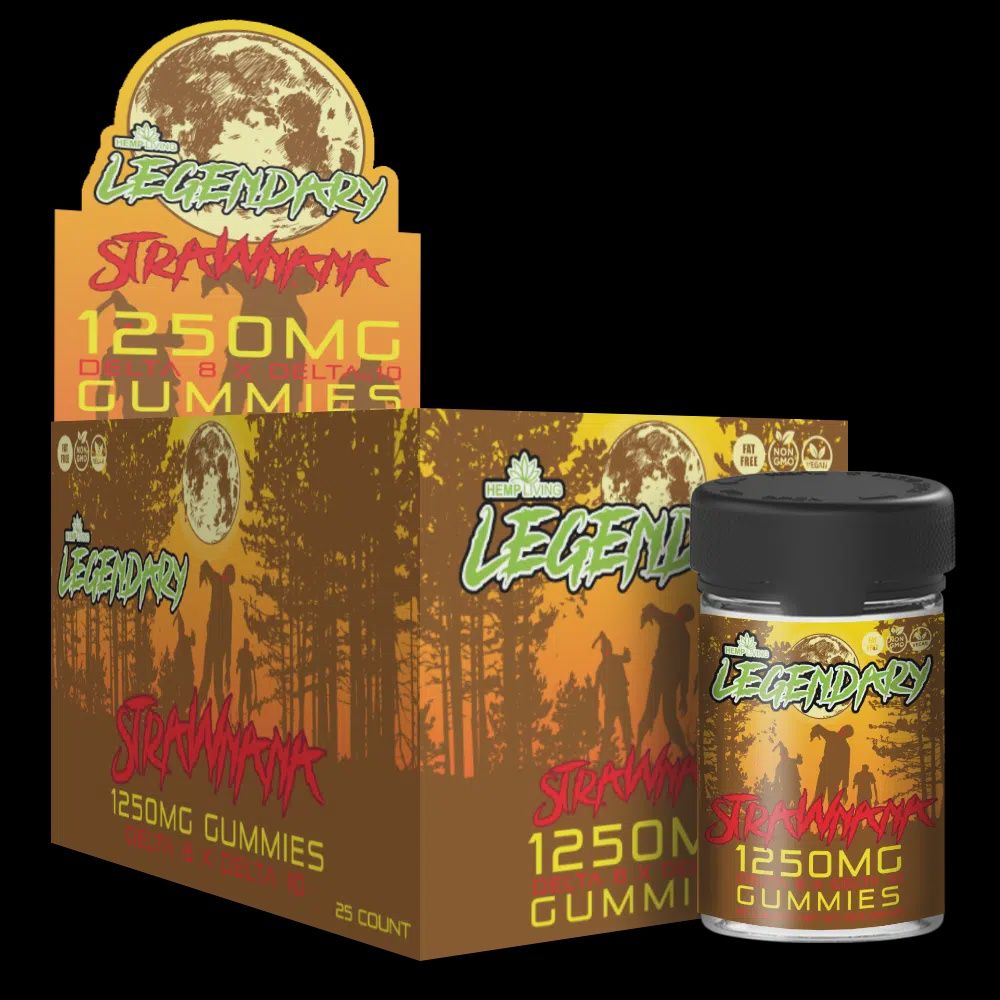 Hemp Living – Legendary Gummies – D8 x D10 – Strawnanna