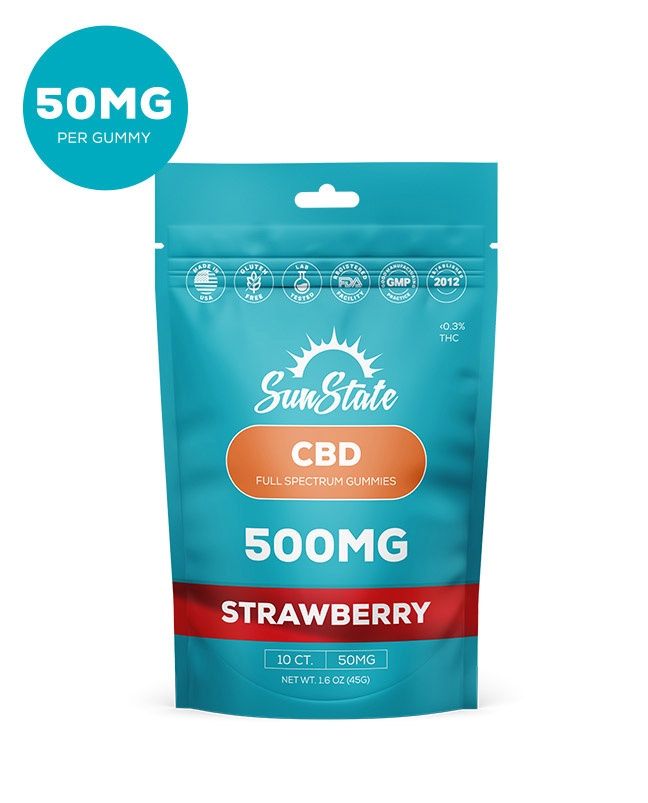 CBD Full Spectrum 50mg Gummy Strawberry Grab N&#39; Go Bag 10ct 500mg