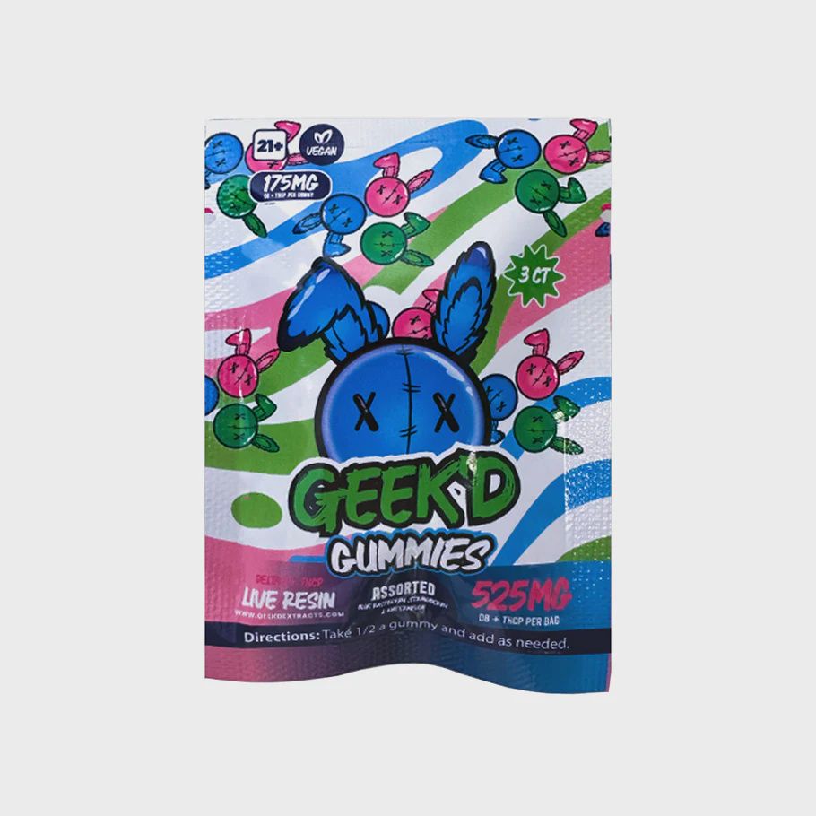 GEEK&#39;D D8 + THCP Live Resin Gummies 525MG 3CT/Pack
