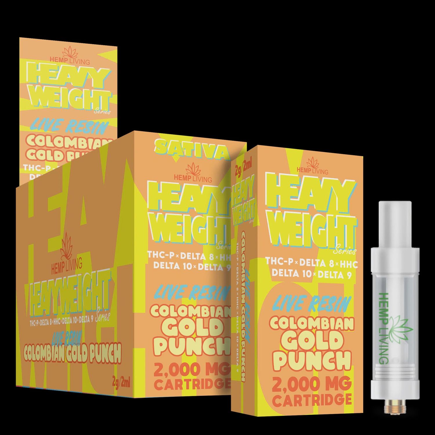Hemp Living – *2G* Heavyweight Live Resin Series Vape Cartridge THC-P + D8 + HHC + D10 + D9 – Colombian Gold Punch
