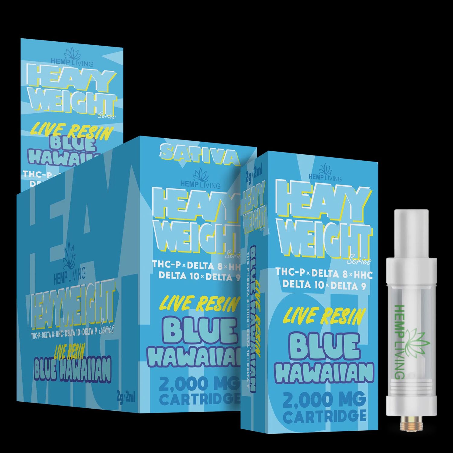 Hemp Living – *2G* Heavyweight Live Resin Series Vape Cartridge THC-P + D8 + HHC + D10 + D9 – Blue Hawaiian